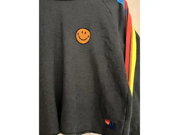 Aviator Nation Smiley Face Cropped Sweatshirt with Neon Stripes Small - Picture 3 of 5